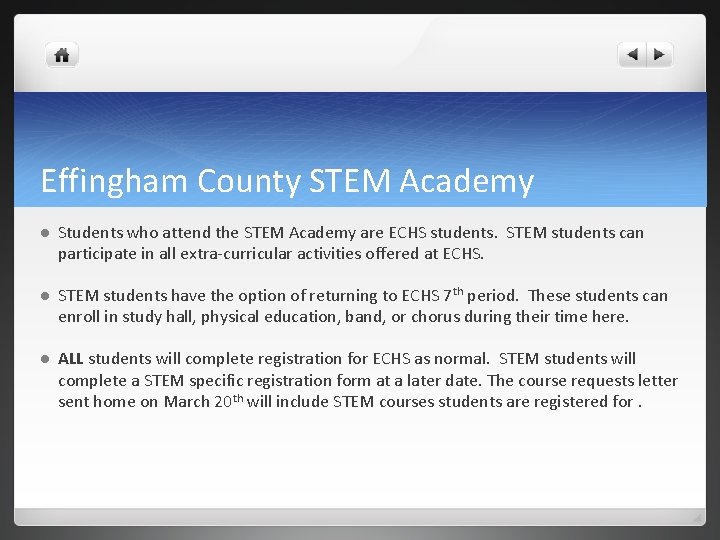 Effingham County STEM Academy l Students who attend the STEM Academy are ECHS students. Effingham County STEM Academy l Students who attend the STEM Academy are ECHS students.