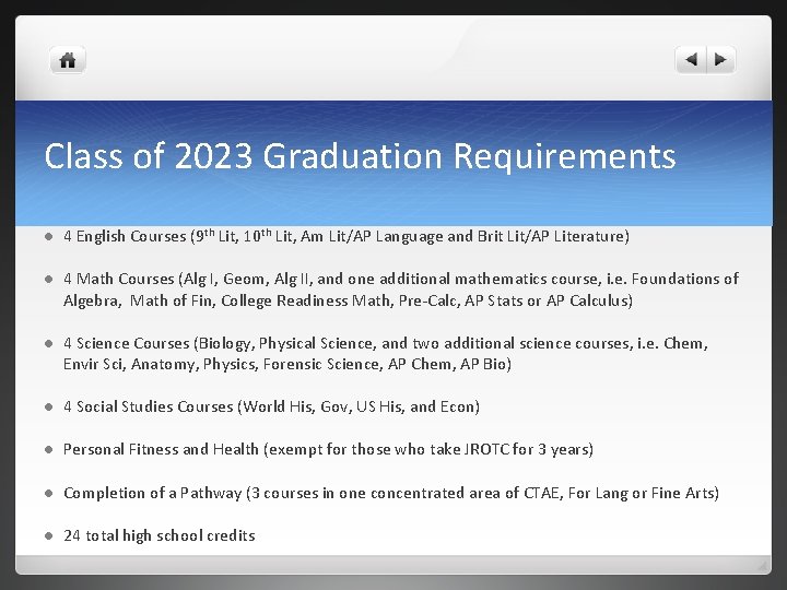Class of 2023 Graduation Requirements l 4 English Courses (9 th Lit, 10 th