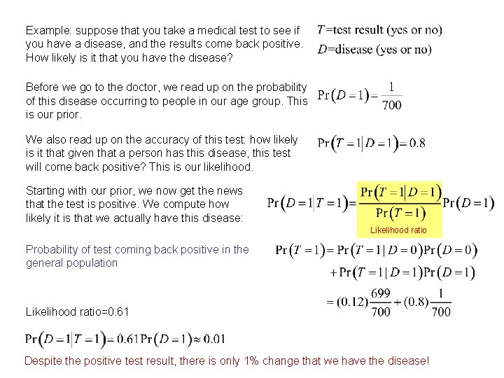 Example: suppose that you take a medical test to see if you have a