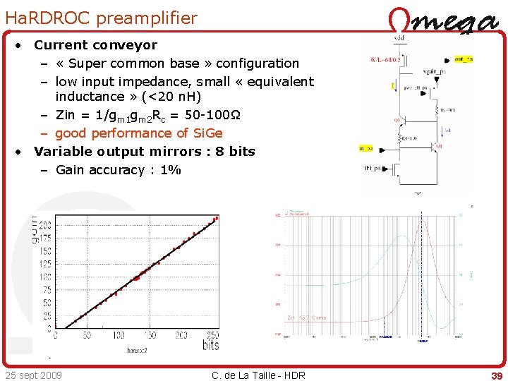 Ha. RDROC preamplifier • Current conveyor – « Super common base » configuration –