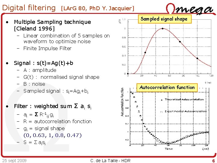 Digital filtering [LAr. G 80, Ph. D Y. Jacquier] • Multiple Sampling technique [Cleland