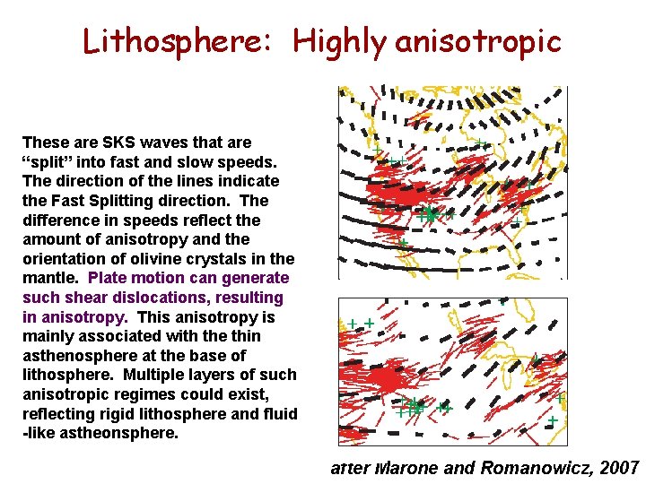 Lithosphere: Highly anisotropic These are SKS waves that are “split” into fast and slow