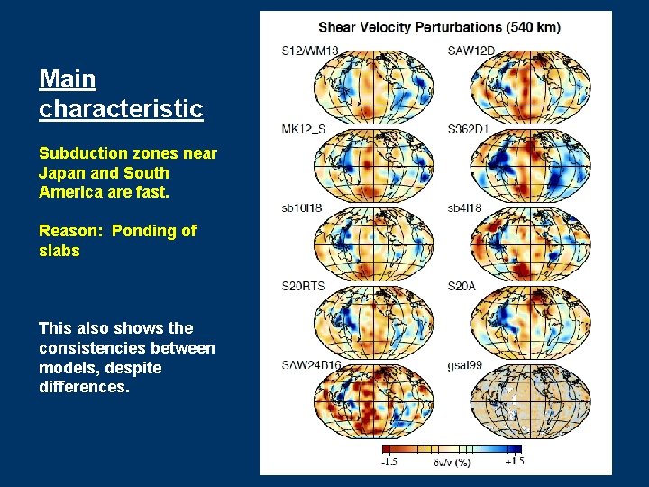 Main characteristic Subduction zones near Japan and South America are fast. Reason: Ponding of