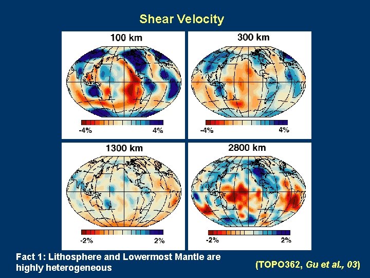 Shear Velocity Fact 1: Lithosphere and Lowermost Mantle are highly heterogeneous (TOPO 362, Gu