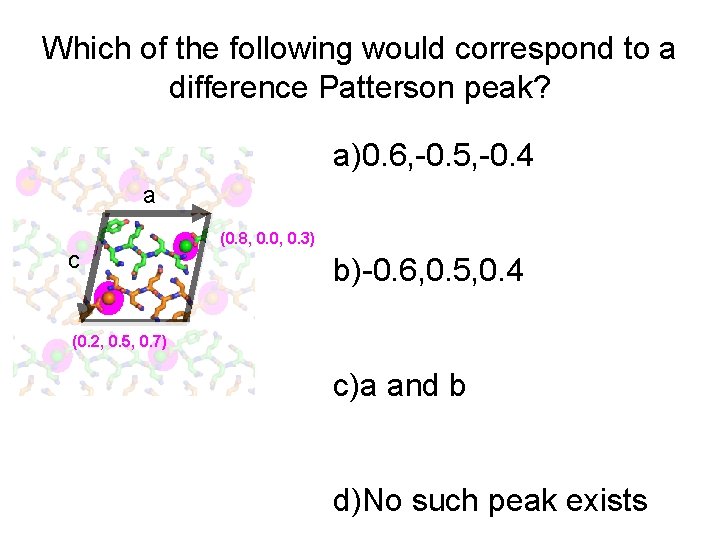 Which of the following would correspond to a difference Patterson peak? a)0. 6, -0.