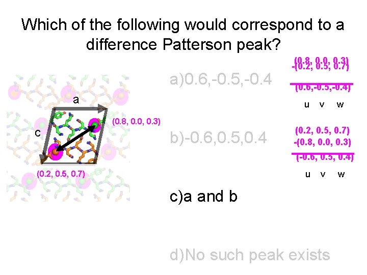 Which of the following would correspond to a difference Patterson peak? a)0. 6, -0.