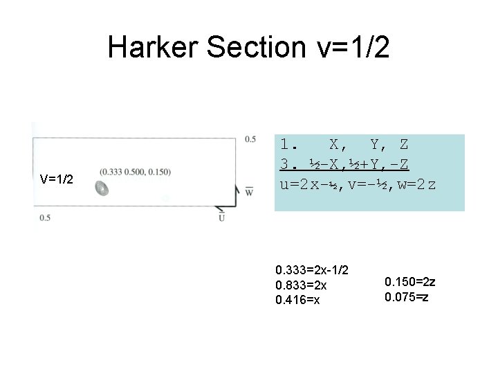 Harker Section v=1/2 V=1/2 1. X, Y, Z 3. ½-X, ½+Y, -Z u=2 x-½,