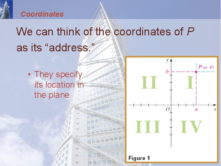 Coordinates We can think of the coordinates of P as its “address. ” •