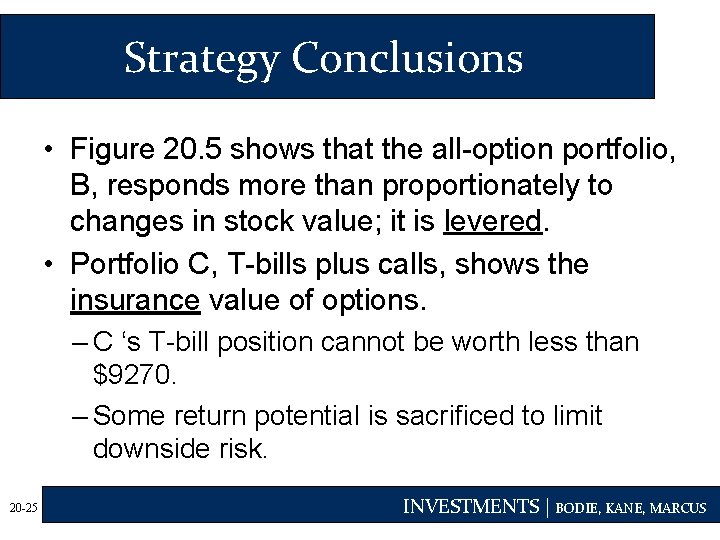 Strategy Conclusions • Figure 20. 5 shows that the all-option portfolio, B, responds more