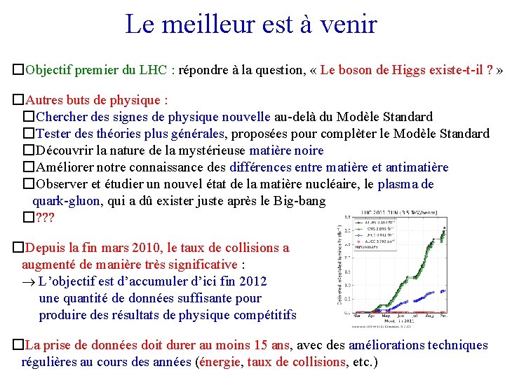 Le meilleur est à venir � Objectif premier du LHC : répondre à la