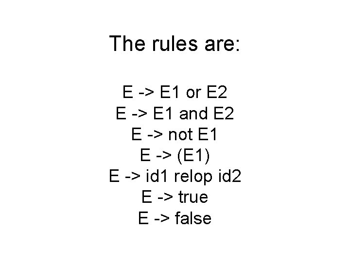 The rules are: E -> E 1 or E 2 E -> E 1