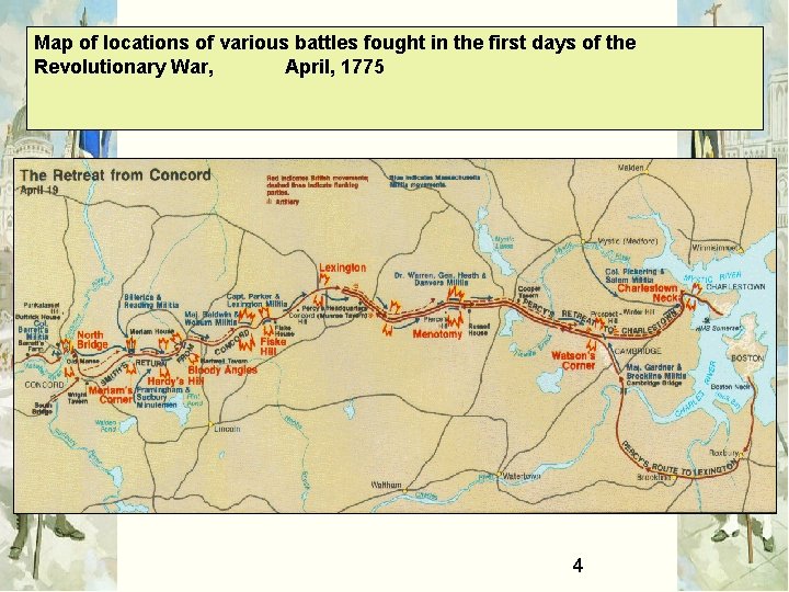 Map of locations of various battles fought in the first days of the Revolutionary