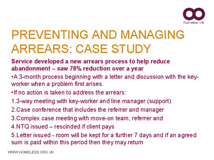 PREVENTING AND MANAGING ARREARS: CASE STUDY Service developed a new arrears process to help