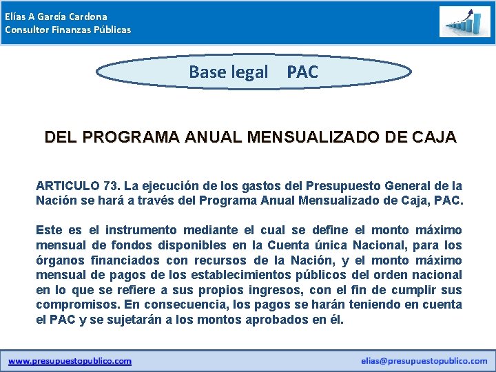 Elías A García Cardona Consultor Finanzas Públicas Base legal PAC DEL PROGRAMA ANUAL MENSUALIZADO