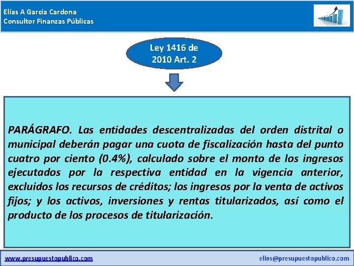 Elías A García Cardona Consultor Finanzas Públicas Ley 1416 de 2010 Art. 2 PARÁGRAFO.