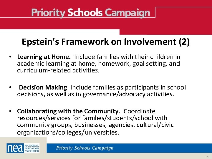 Epstein’s Framework on Involvement (2) • Learning at Home. Include families with their children