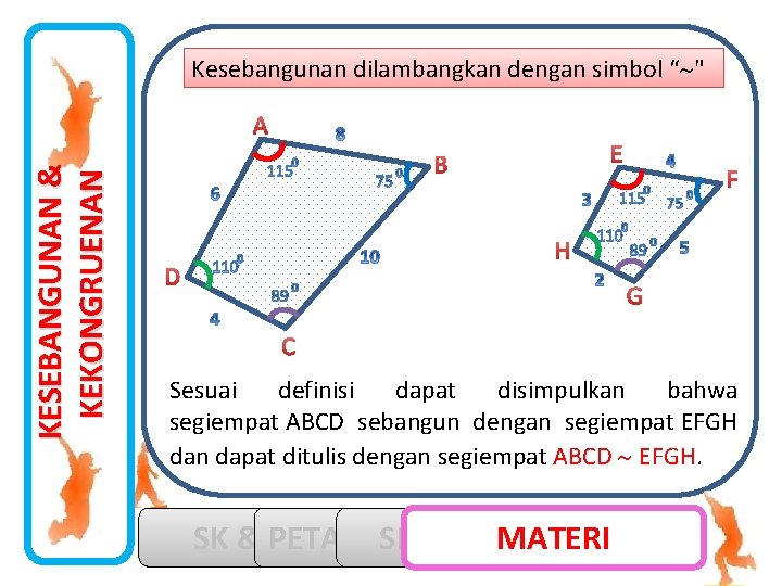 KESEBANGUNAN & KEKONGRUENAN Kesebangunan dilambangkan dengan simbol “ " Sesuai definisi dapat disimpulkan bahwa