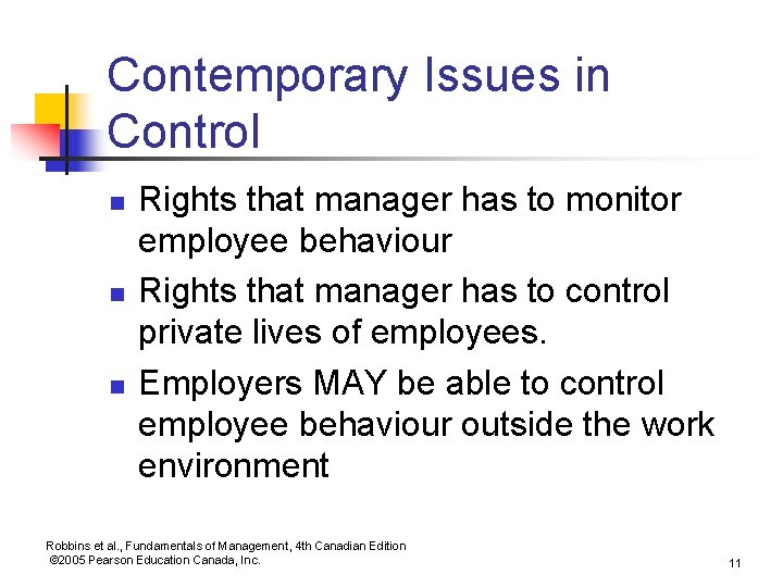 Contemporary Issues in Control n n n Rights that manager has to monitor employee Contemporary Issues in Control n n n Rights that manager has to monitor employee