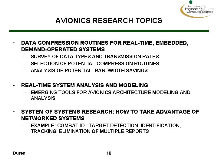 AVIONICS RESEARCH TOPICS • DATA COMPRESSION ROUTINES FOR REAL-TIME, EMBEDDED, DEMAND-OPERATED SYSTEMS – SURVEY