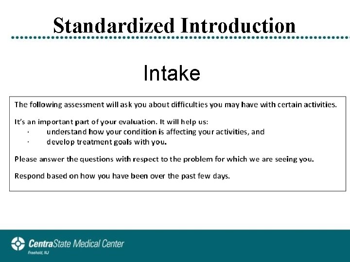 Standardized Introduction Intake 