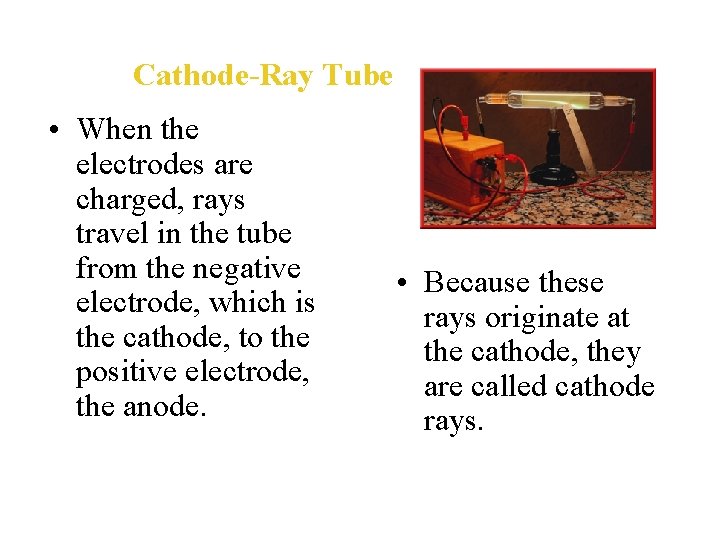 Cathode-Ray Tube • When the electrodes are charged, rays travel in the tube from