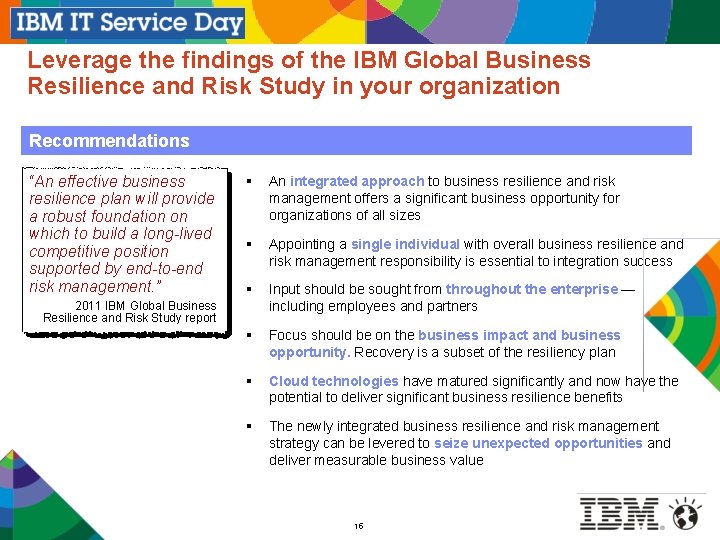 Leverage the findings of the IBM Global Business Resilience and Risk Study in your