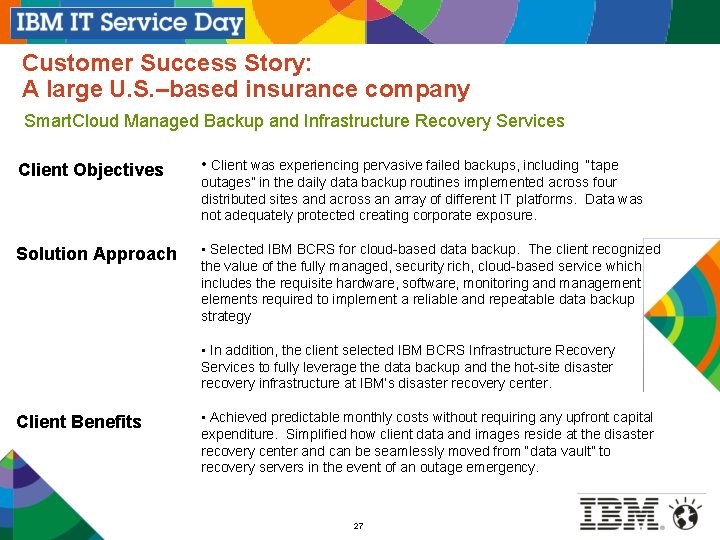Customer Success Story: A large U. S. –based insurance company Smart. Cloud Managed Backup