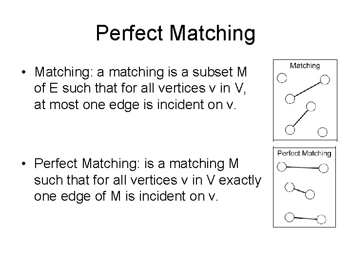 Perfect Matching • Matching: a matching is a subset M of E such that