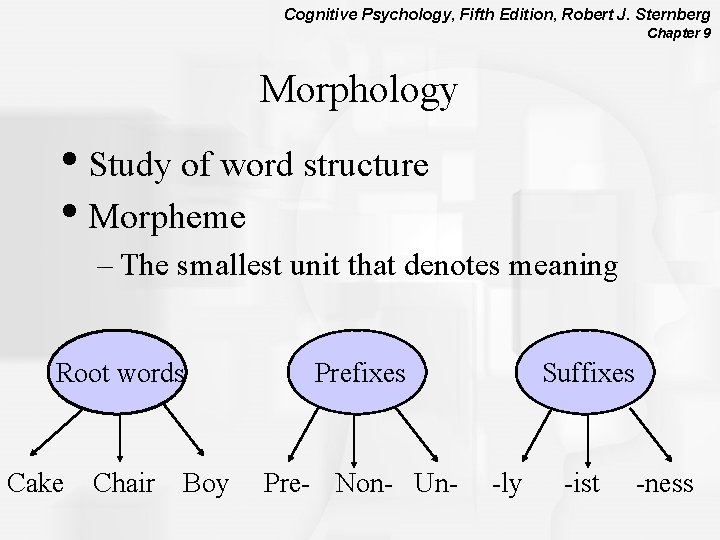 Cognitive Psychology, Fifth Edition, Robert J. Sternberg Chapter 9 Morphology • Study of word