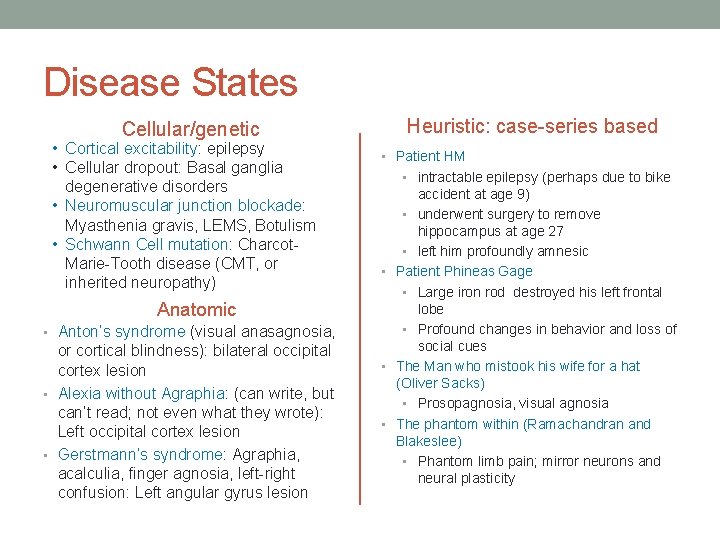 Disease States Cellular/genetic • Cortical excitability: epilepsy • Cellular dropout: Basal ganglia degenerative disorders