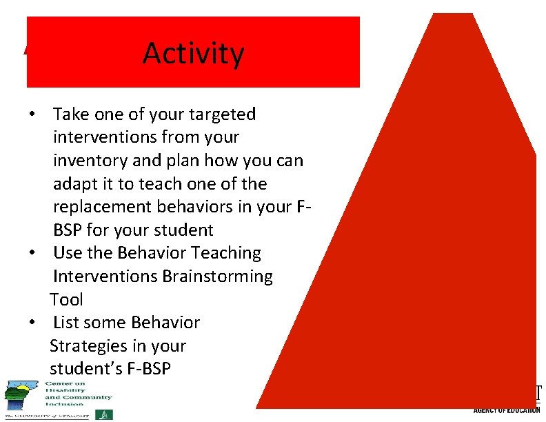 Activity • Take one of your targeted interventions from your inventory and plan how