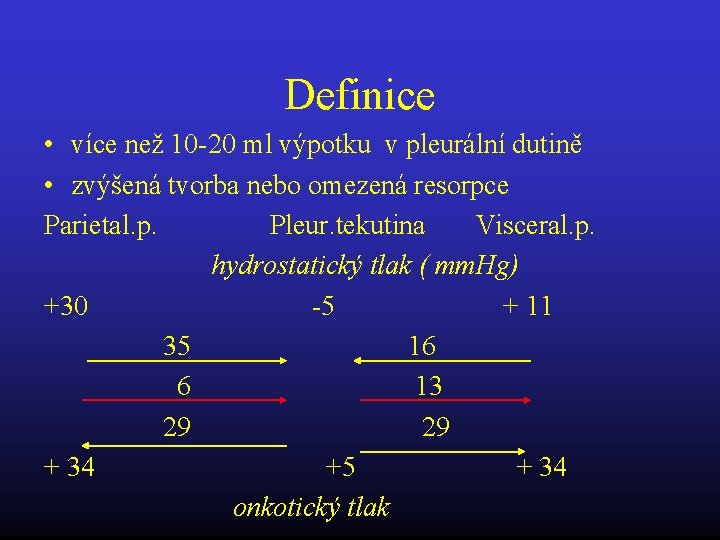 Definice • více než 10 -20 ml výpotku v pleurální dutině • zvýšená tvorba