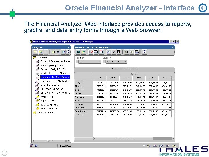 Oracle Financial Analyzer - Interface The Financial Analyzer Web interface provides access to reports,