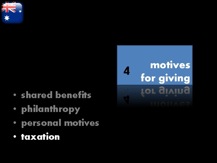 • • shared benefits philanthropy personal motives taxation 