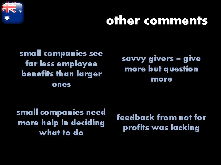 other comments small companies see far less employee benefits than larger ones savvy givers