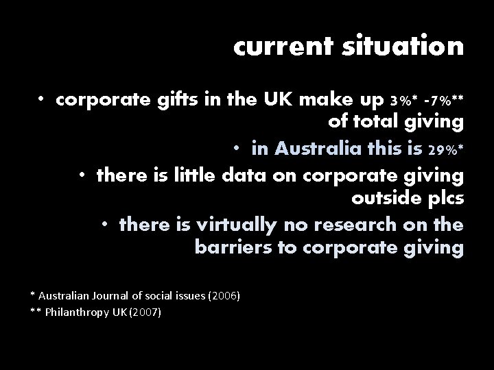 current situation • corporate gifts in the UK make up 3%* -7%** of total