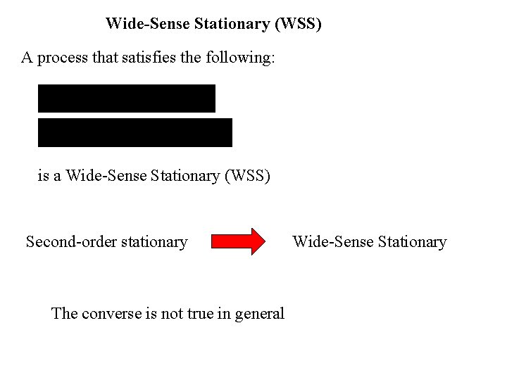 Wide-Sense Stationary (WSS) A process that satisfies the following: is a Wide-Sense Stationary (WSS)