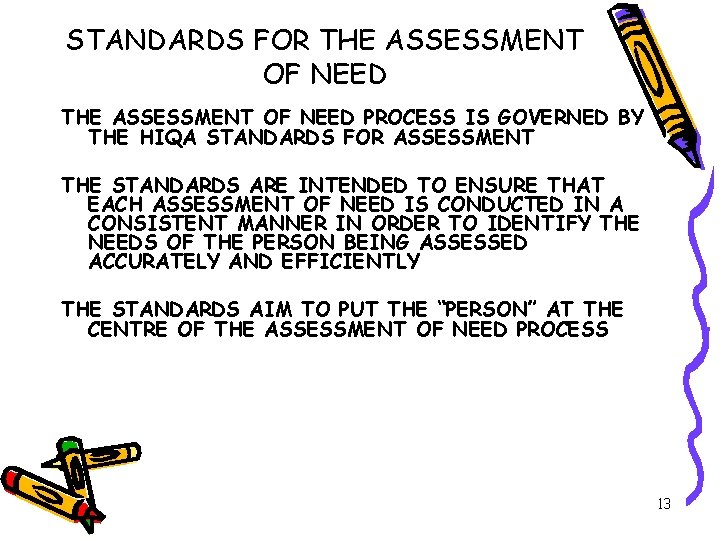 STANDARDS FOR THE ASSESSMENT OF NEED PROCESS IS GOVERNED BY THE HIQA STANDARDS FOR