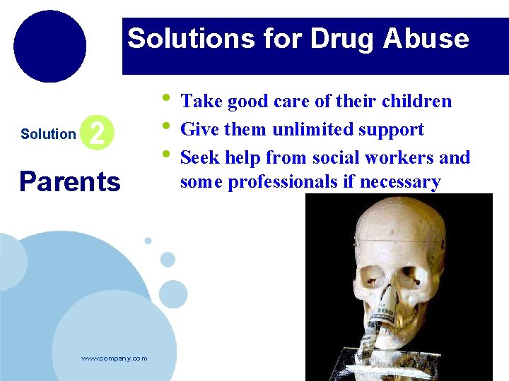 Solutions for Drug Abuse Solution 2 Parents www. company. com • Take good care