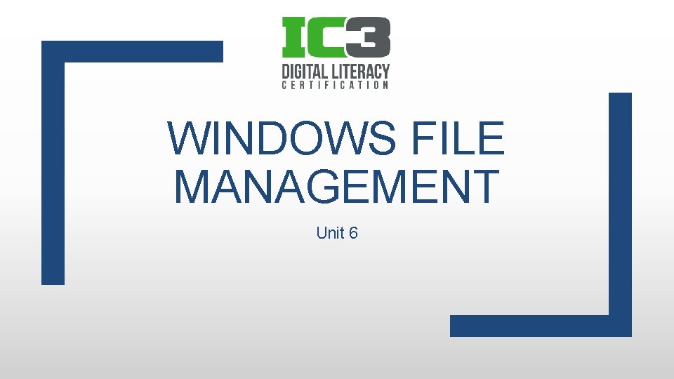 Windows File Management Unit 6 Objectives Describe How