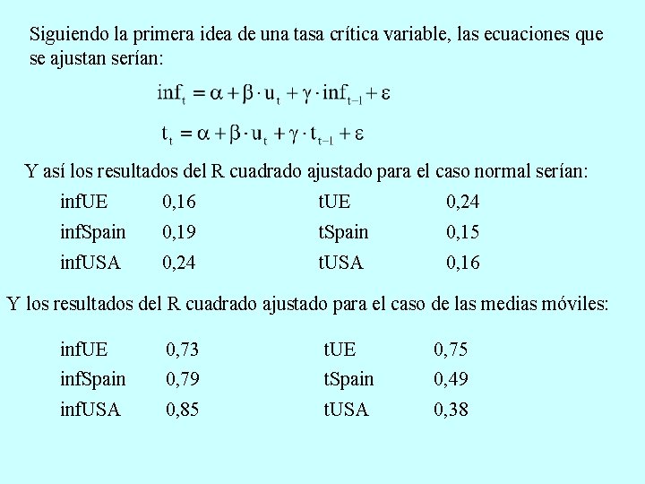 Siguiendo la primera idea de una tasa crítica variable, las ecuaciones que se ajustan