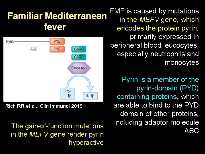 Familiar Mediterranean fever Rich RR et al. , Clin Immunol 2019 The gain-of-function mutations