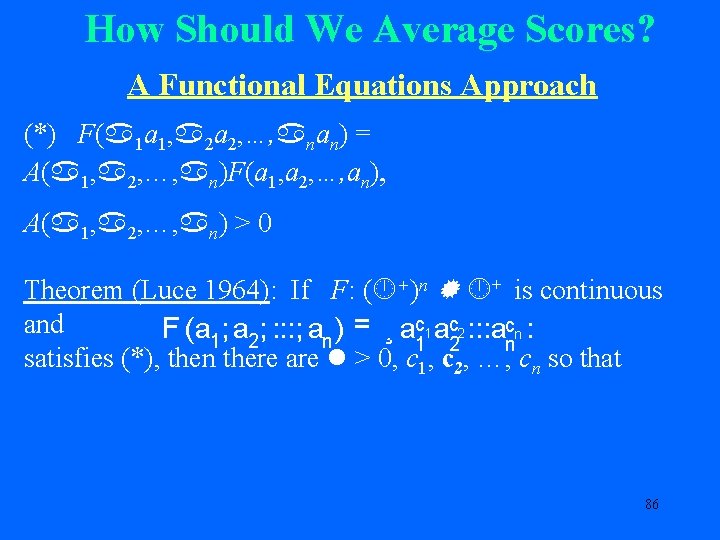 How Should We Average Scores? A Functional Equations Approach (*) F( 1 a 1,