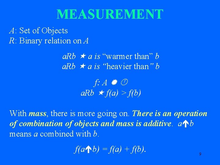 MEASUREMENT A: Set of Objects R: Binary relation on A a. Rb a is