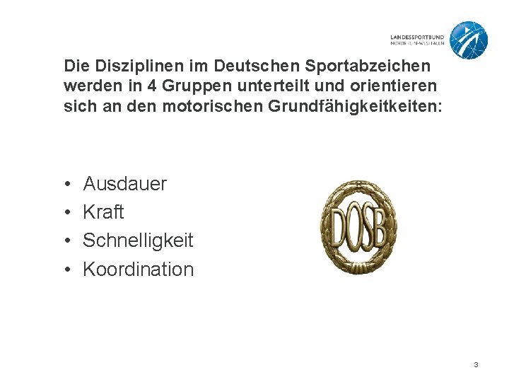 Die Disziplinen im Deutschen Sportabzeichen werden in 4 Gruppen unterteilt und orientieren sich an