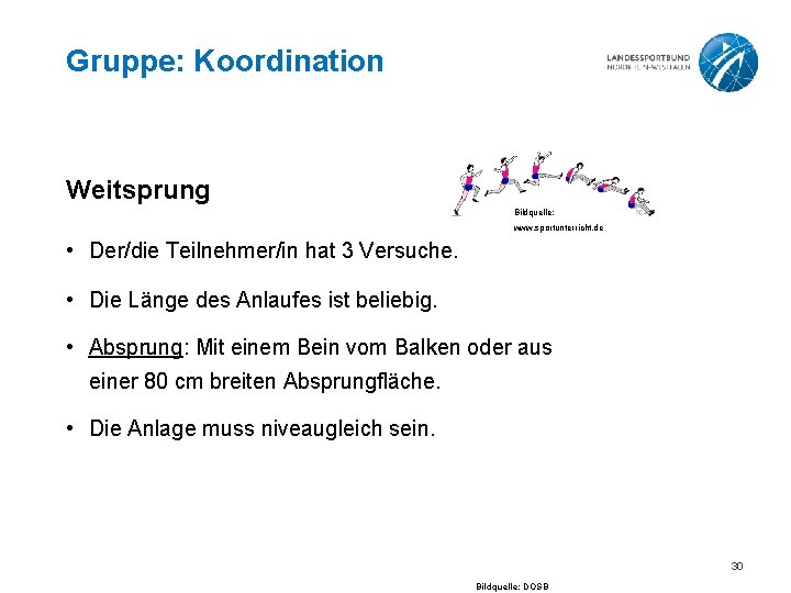 Gruppe: Koordination Weitsprung Bildquelle: www. sportunterricht. de • Der/die Teilnehmer/in hat 3 Versuche. •