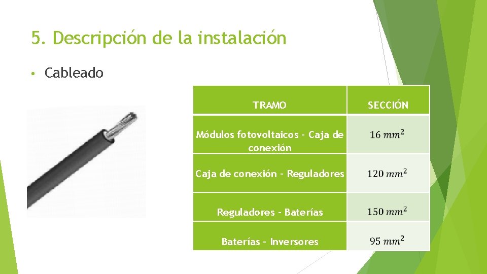 5. Descripción de la instalación • Cableado TRAMO Módulos fotovoltaicos – Caja de conexión