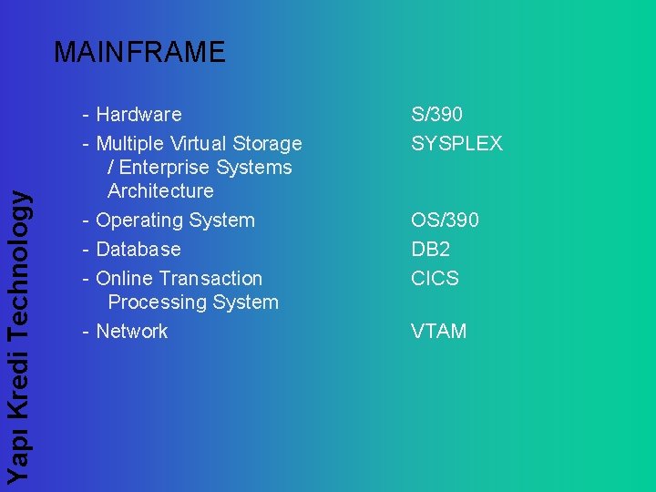 Yapı Kredi Technology MAINFRAME - Hardware - Multiple Virtual Storage / Enterprise Systems Architecture