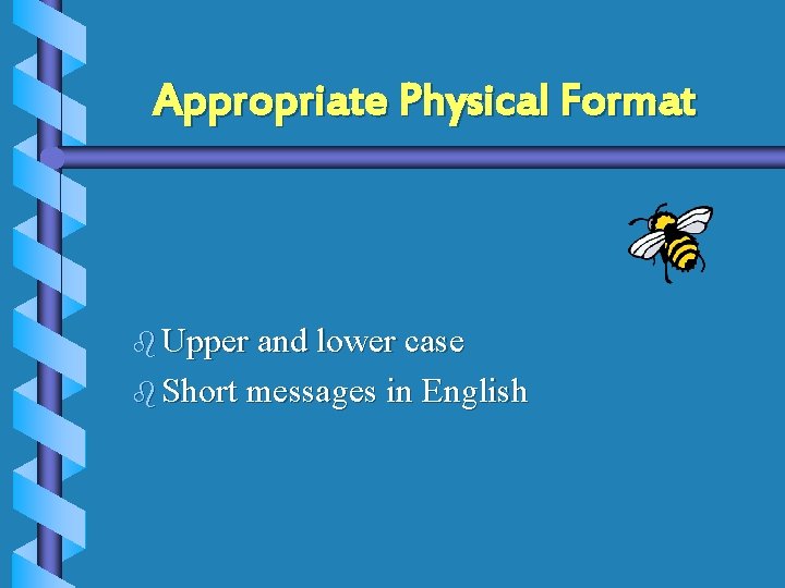 Appropriate Physical Format b Upper and lower case b Short messages in English 