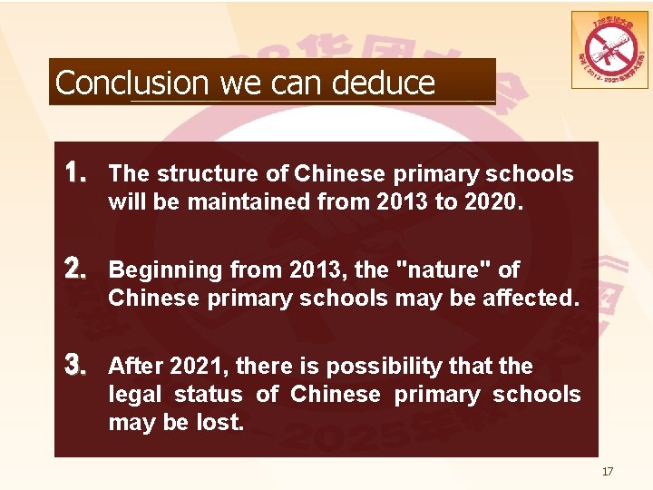 Conclusion we can deduce 1. The structure of Chinese primary schools will be maintained